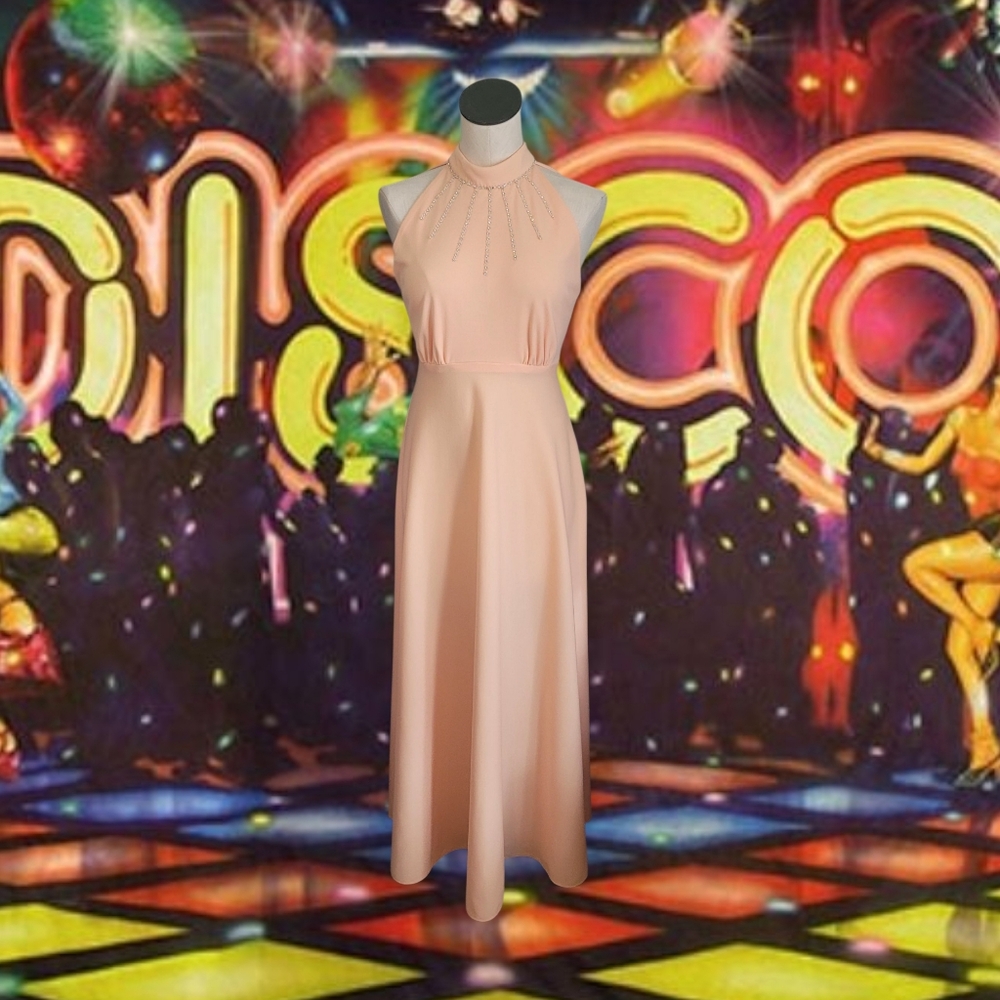 Vintage 70s Peach Evening Gown